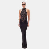 Vestit Maxi Halter de Renda – Vestit de Nit Elegant i Esculpit per a Dones