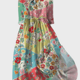 Vestit d'estil patchwork de llunes amb estampat colorit
