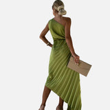 Elegant Vestit Midi d'Ocasió Especial amb Plisats a l'Espatlla