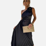 Elegant Vestit Midi d'Ocasió Especial amb Plisats a l'Espatlla