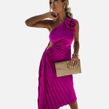 Elegant Vestit Midi d'Ocasió Especial amb Plisats a l'Espatlla