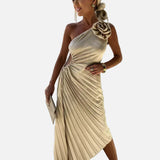 Elegant Vestit Midi d'Ocasió Especial amb Plisats a l'Espatlla