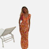 Vestit Maxi de còctel d'estiu amb volants i patró floral