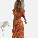 Vestit Maxi de còctel d'estiu amb volants i patró floral