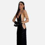 Vestit Maxi Halter de Malla Transparent amb Esquena Descoberta
