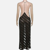 Vestit Maxi Halter de Malla Transparent amb Esquena Descoberta