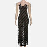 Vestit Maxi Halter de Malla Transparent amb Esquena Descoberta