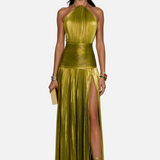 Vestit Maxi Halter Plisat Metàl·lic