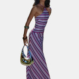 Vestit Maxi de Coll Halter – Vestit de Silueta Ratllada per a Dones