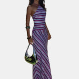 Vestit Maxi de Coll Halter – Vestit de Silueta Ratllada per a Dones