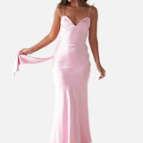 Vestit Maxi de Setí amb Detall de Tirants Delicats