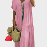 Linnea – Vestit maxi suau amb volants i escot en forma de V