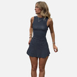 Vestit mini de llunes sense mànigues per a dona amb cintura ajustada