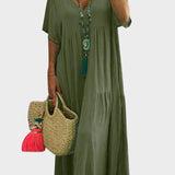 Linnea – Vestit maxi suau amb volants i escot en forma de V