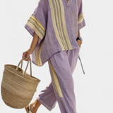 Lorena | Conjunt Boho de Lli i Bambu, Elegant Lavanda