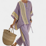 Lorena | Conjunt Boho de Lli i Bambu, Elegant Lavanda