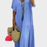Linnea – Vestit maxi suau amb volants i escot en forma de V