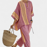 Lorena | Conjunt Boho de Lli i Bambu, Elegant Lavanda