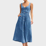 Aneta – Vestits de denim sense mànigues clàssics amb botons a la part davantera