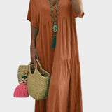 Linnea – Vestit maxi suau amb volants i escot en forma de V