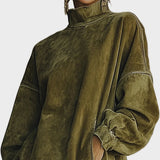 Vestit de Fausz Suede amb Coll Alt i Franges