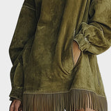 Vestit de Fausz Suede amb Coll Alt i Franges