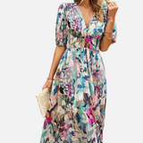 Vestit Midi Floral Elegant de Festa amb Mangues Bufades