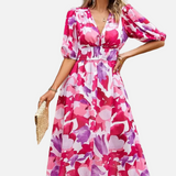 Vestit Midi Floral Elegant de Festa amb Mangues Bufades