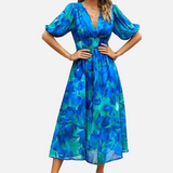 Vestit Midi Floral Elegant de Festa amb Mangues Bufades