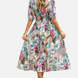 Vestit Midi Floral Elegant de Festa amb Mangues Bufades