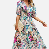 Vestit Midi Floral Elegant de Festa amb Mangues Bufades