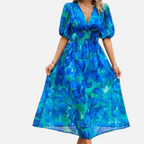 Vestit Midi Floral Elegant de Festa amb Mangues Bufades