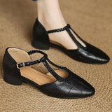 Astrid - Sabates Clàssiques de Cuir amb Tira T Trenzada