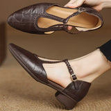 Astrid - Sabates Clàssiques de Cuir amb Tira T Trenzada
