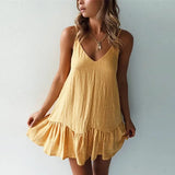 Vestit mini amb volants i tirants fins per a dona amb escot en V