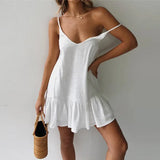 Vestit mini amb volants i tirants fins per a dona amb escot en V