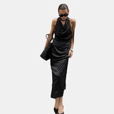 Vestit Maxi d'Convidada de Boda de Satén Negre