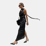 Vestit Maxi d'Convidada de Boda de Satén Negre