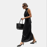 Vestit Maxi d'Convidada de Boda de Satén Negre