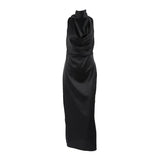 Vestit Maxi d'Convidada de Boda de Satén Negre