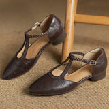 Astrid - Sabates Clàssiques de Cuir amb Tira T Trenzada