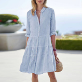 Vestit mini amb camisa abotonada a ratlles i mànigues llargues per a dona