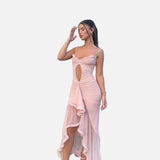 Vestit Maxi Amb Tall Arrugat i Detall de Corda Asimètrica