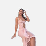 Vestit Maxi Amb Tall Arrugat i Detall de Corda Asimètrica