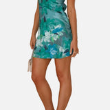 Vestit mini floral sense tirants per a dona amb escot bandeau plegat
