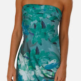 Vestit mini floral sense tirants per a dona amb escot bandeau plegat