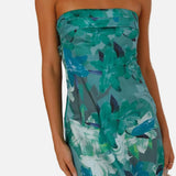 Vestit mini floral sense tirants per a dona amb escot bandeau plegat