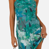 Vestit mini floral sense tirants per a dona amb escot bandeau plegat