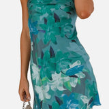 Vestit mini floral sense tirants per a dona amb escot bandeau plegat