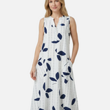 Vestit Maxi amb Estampat de Fulles – Elegant Escot en V Sense Mangues per Estiu